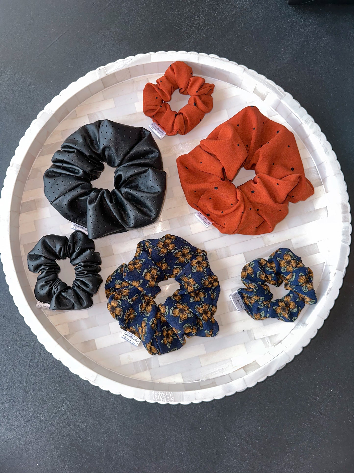 The Robyn Collection - Golden Floral Chiffon Hair Scrunchies