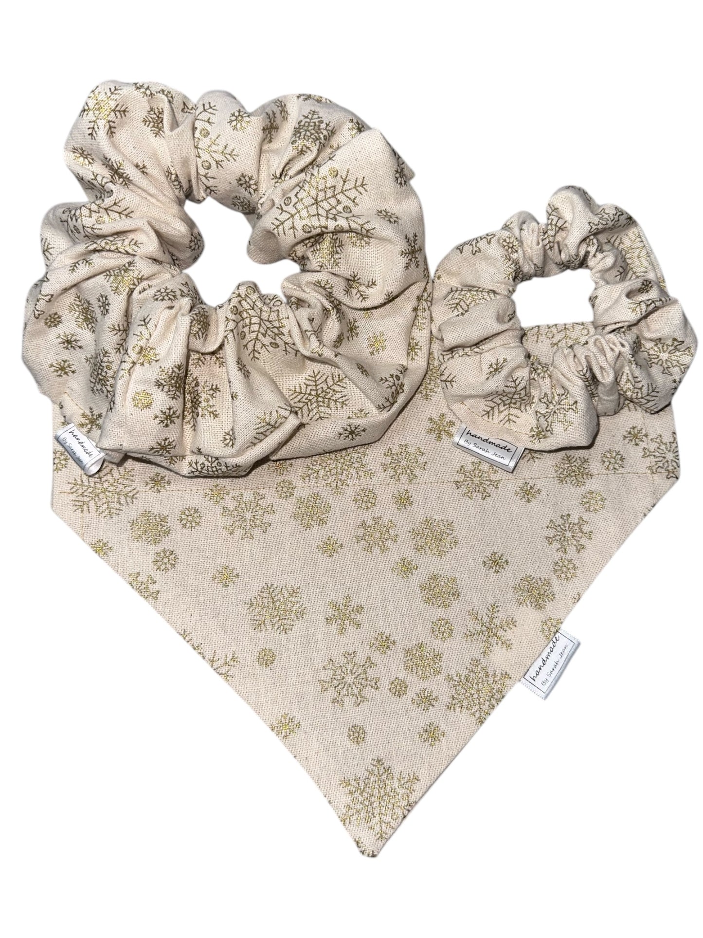 Classic Christmas Collection - Gold Snowflakes Bandanas and Hair Scrunchies