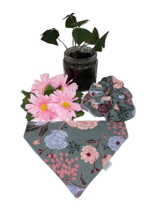 Spring Flowers Collection - Teal Green Floral Pet Bandanas