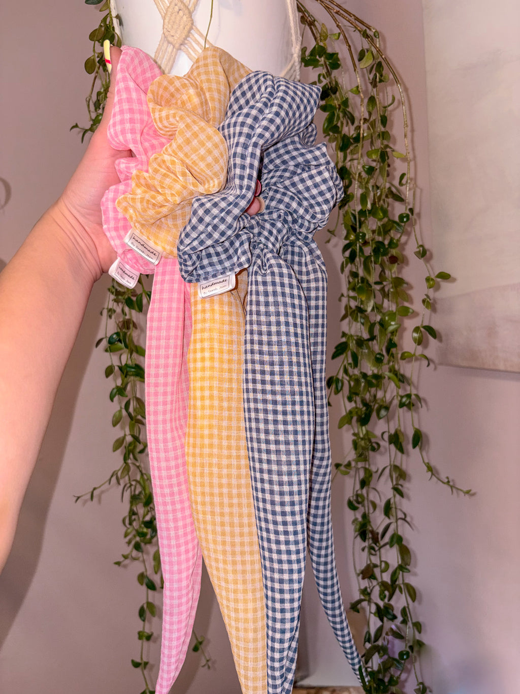 The Hayley Collection – Butter Yellow Gingham Scarf Scrunchie