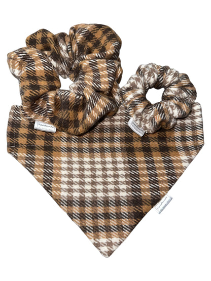 Lumberjack Plaid Collection - Beige/Brown/White Bandanas and Hair Scrunchies