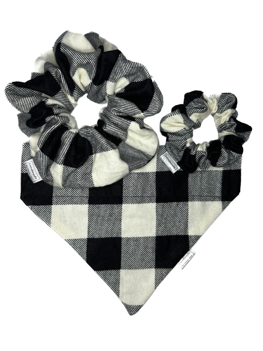 Buffalo Plaid Collection - Beige Pet Bandanas and Hair Scrunchies