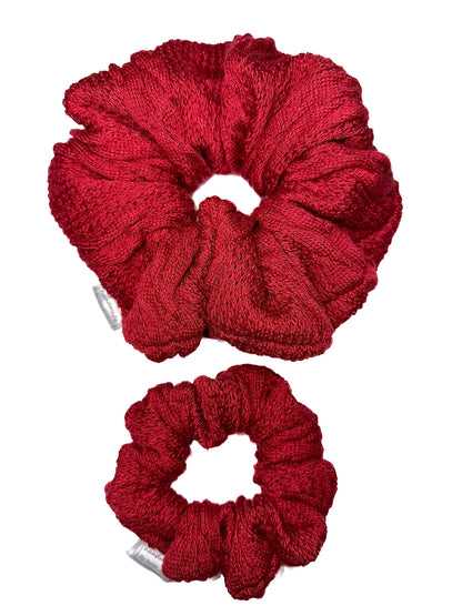 Burgundy Cable Knit Hair Scrunchies