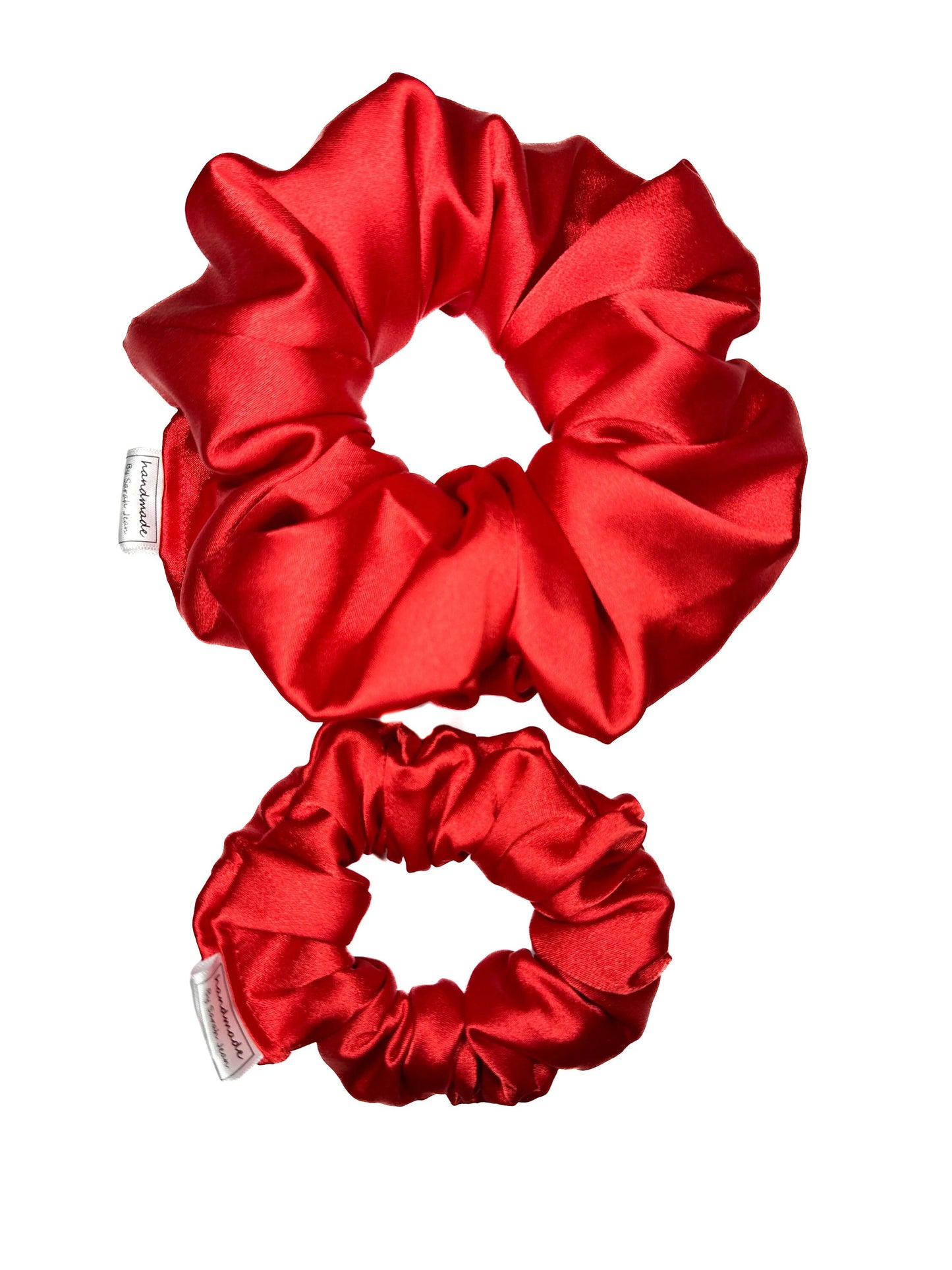 Cherry Red Stretch Satin Hair Scrunchies