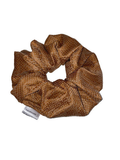 Caramel Snakeskin Suede Hair Scrunchies