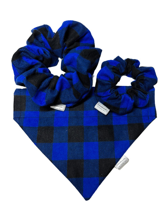 Buffalo Plaid Collection - Blue Pet Bandanas and Hair Scrunchies