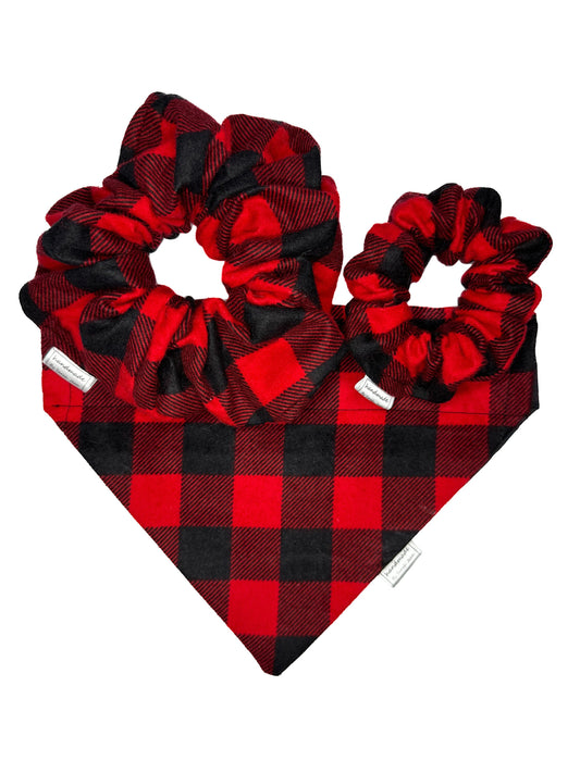 Buffalo Plaid Collection - Red Pet Bandanas and Hair Scrunchies