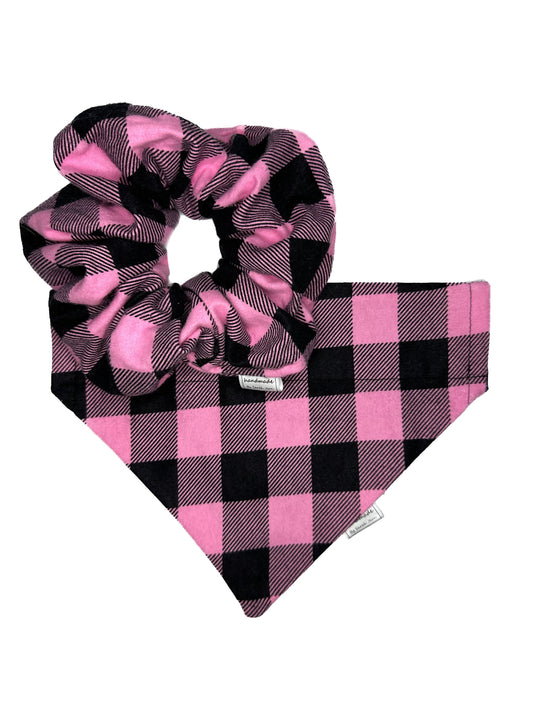 Buffalo Plaid Collection - Pink Pet Bandanas and Hair Scrunchies