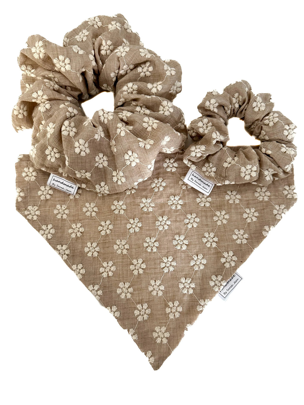 Floral Collection - Cream Embroidery Pet Bandanas & Hair Scrunchies