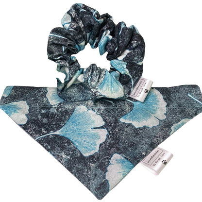 Blue and Navy Petal Print Pet Bandanas and Hair Scrunchies