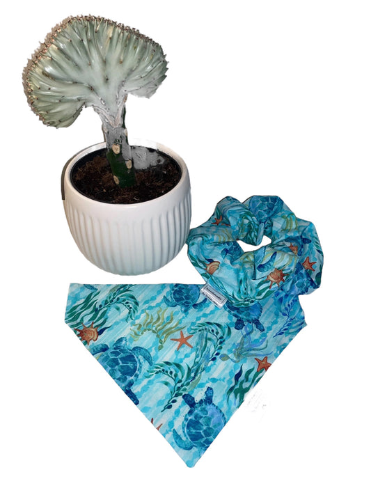 Deep Blue Sea Collection - Sea Turtle Pet Bandanas and Hair Scrunchies