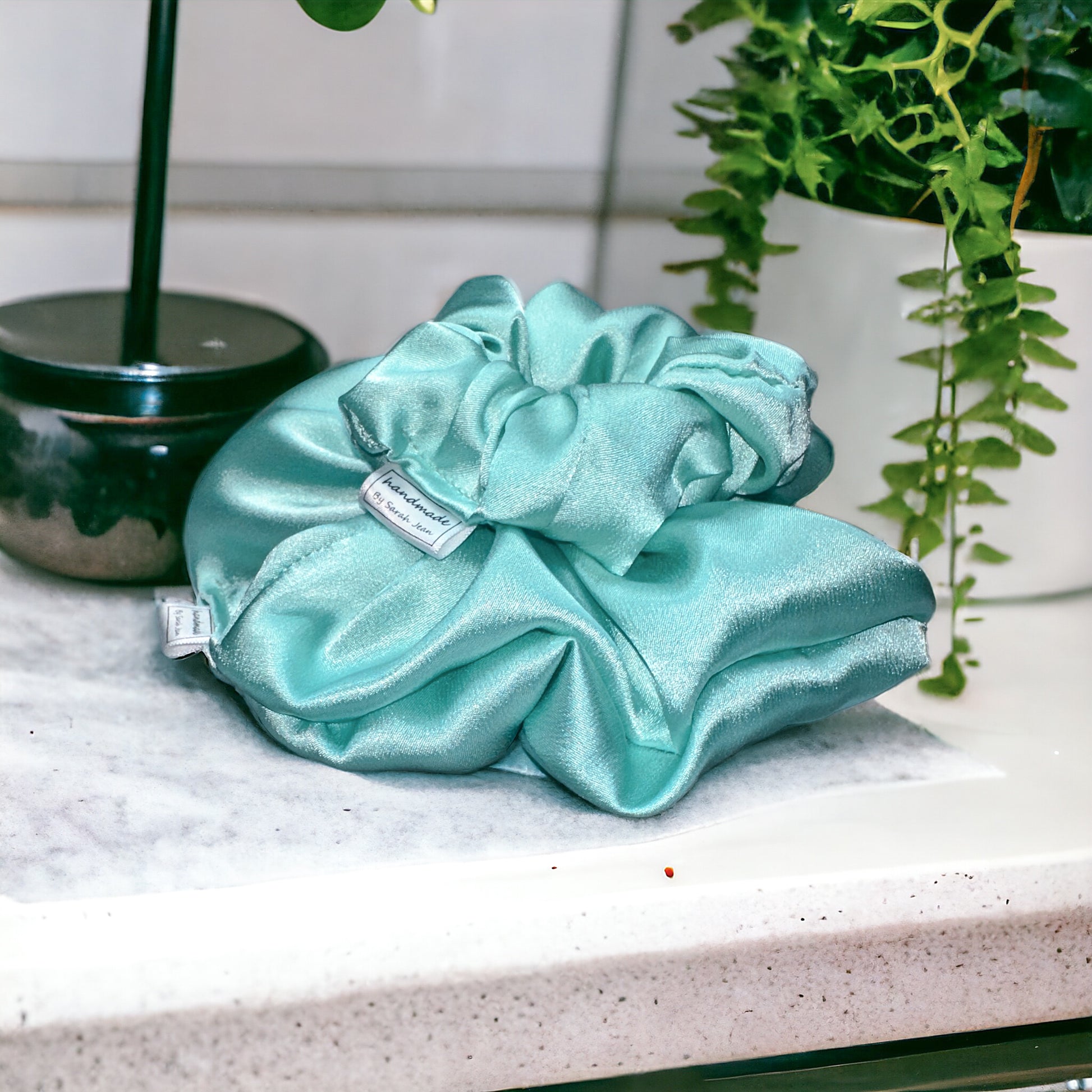 The Chelsea Collection - Aqua Blue Satin Hair Scrunchies