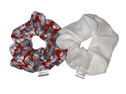 Baseball Collection - Red & White Baseballs Pet Bandanas and Hair Scrunchies