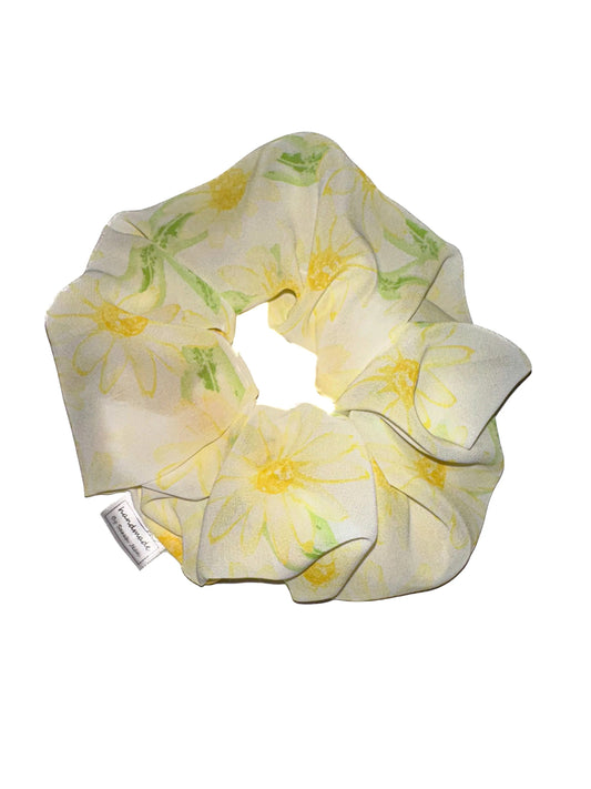 Beach Daze - Sunny Yellow Daisy Chiffon Hair Scrunchies