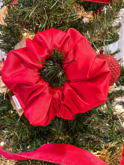 Cherry Red Stretch Satin Hair Scrunchies