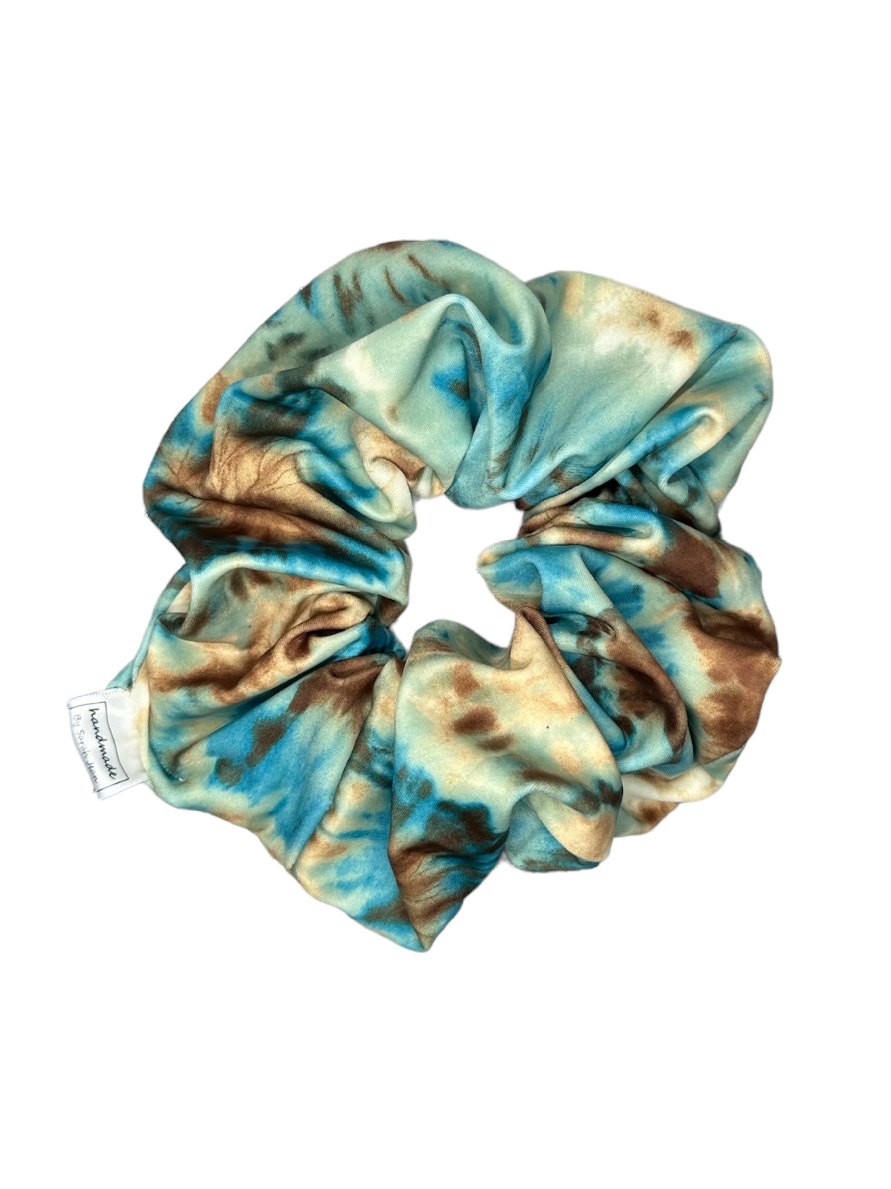 Tie Dye Collection - Teal & Tan Lycra Swim/Sweat Hair Scrunchies