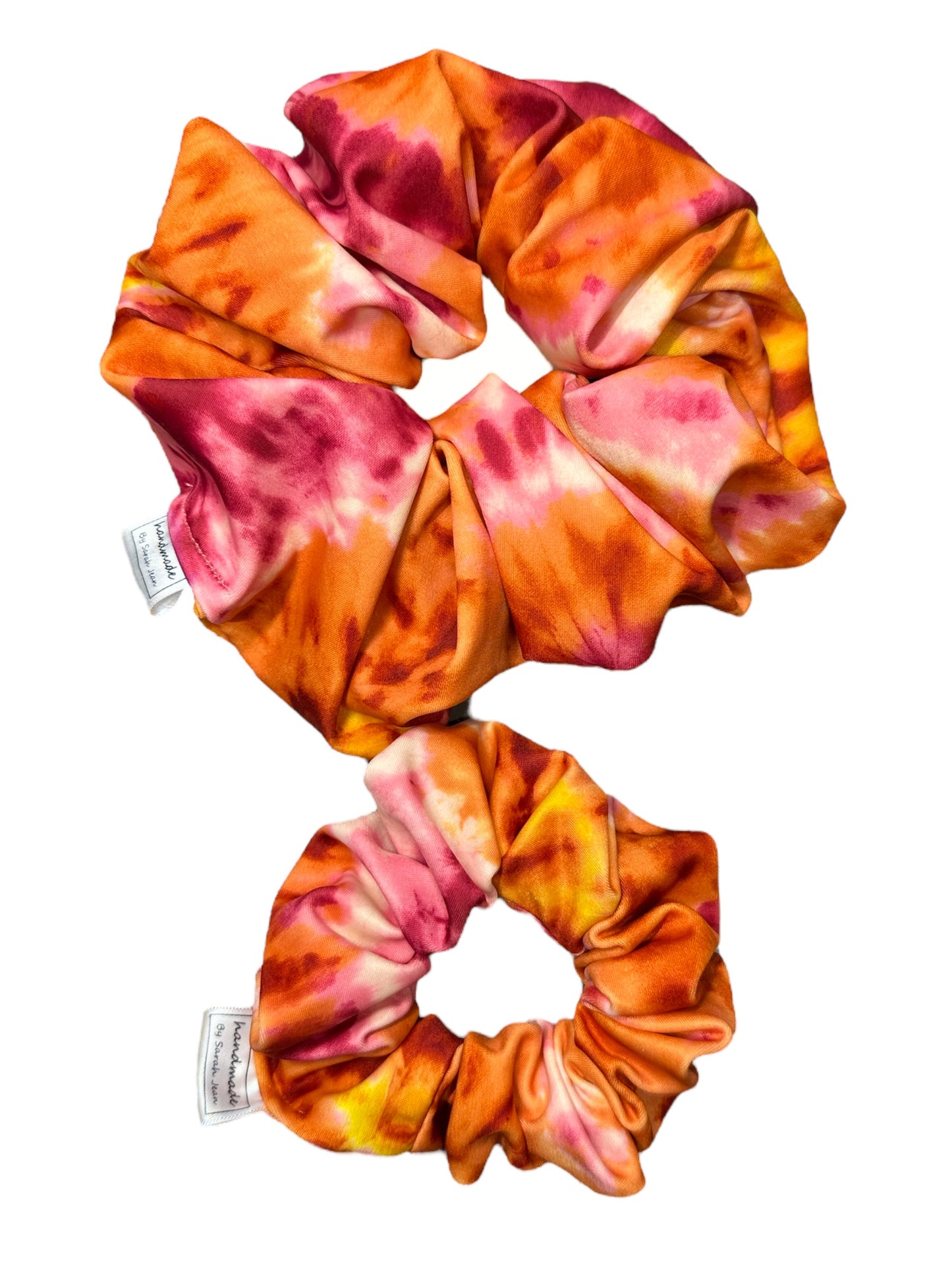 Tie Dye Collection - Orange & Pink Lycra Swim/Sweat Hair Scrunchies