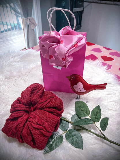 Pink Hearts Satin Hair Scrunchies