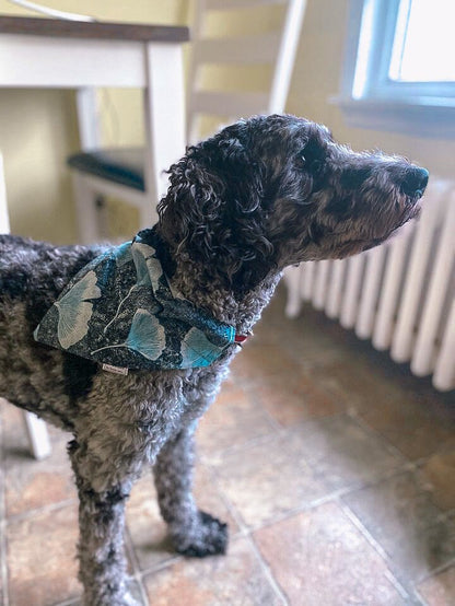 Blue and Navy Petal Print Pet Bandanas and Hair Scrunchies