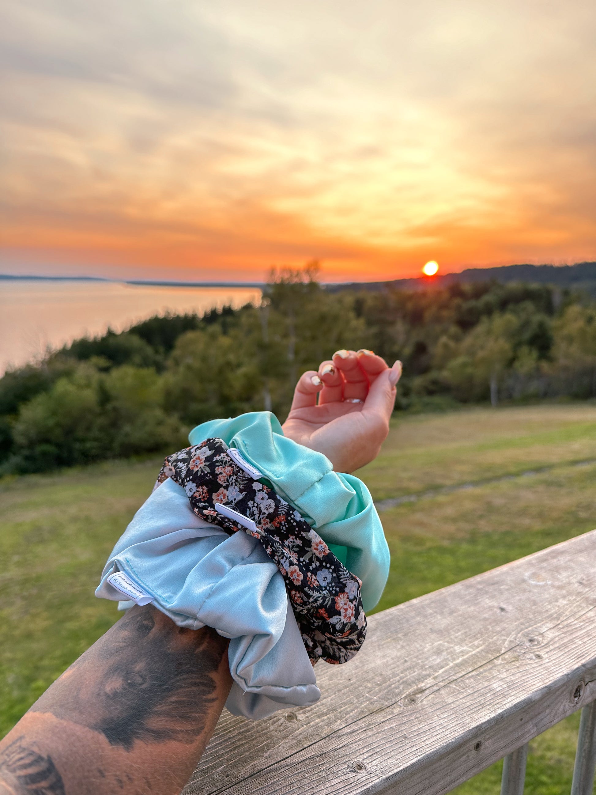 The Chelsea Collection - Aqua Blue Satin Hair Scrunchies