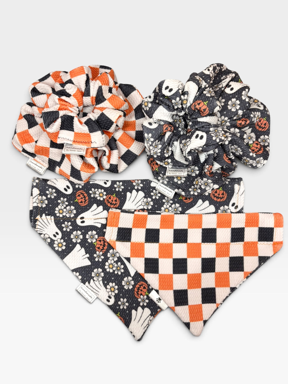 Spooky Season Collection - Ghostly Garden + Halloween Checker Reversible Bandana