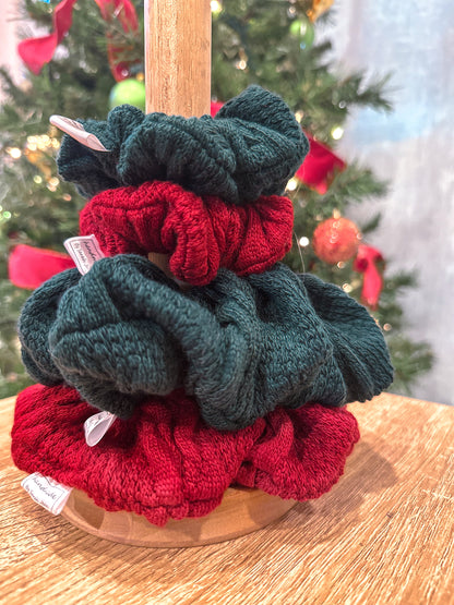 Burgundy Cable Knit Hair Scrunchies