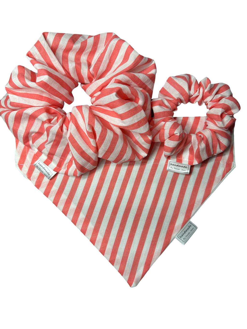 In Bloom Collection - Coral Striped Pet Bandana and Hair Scrunchie