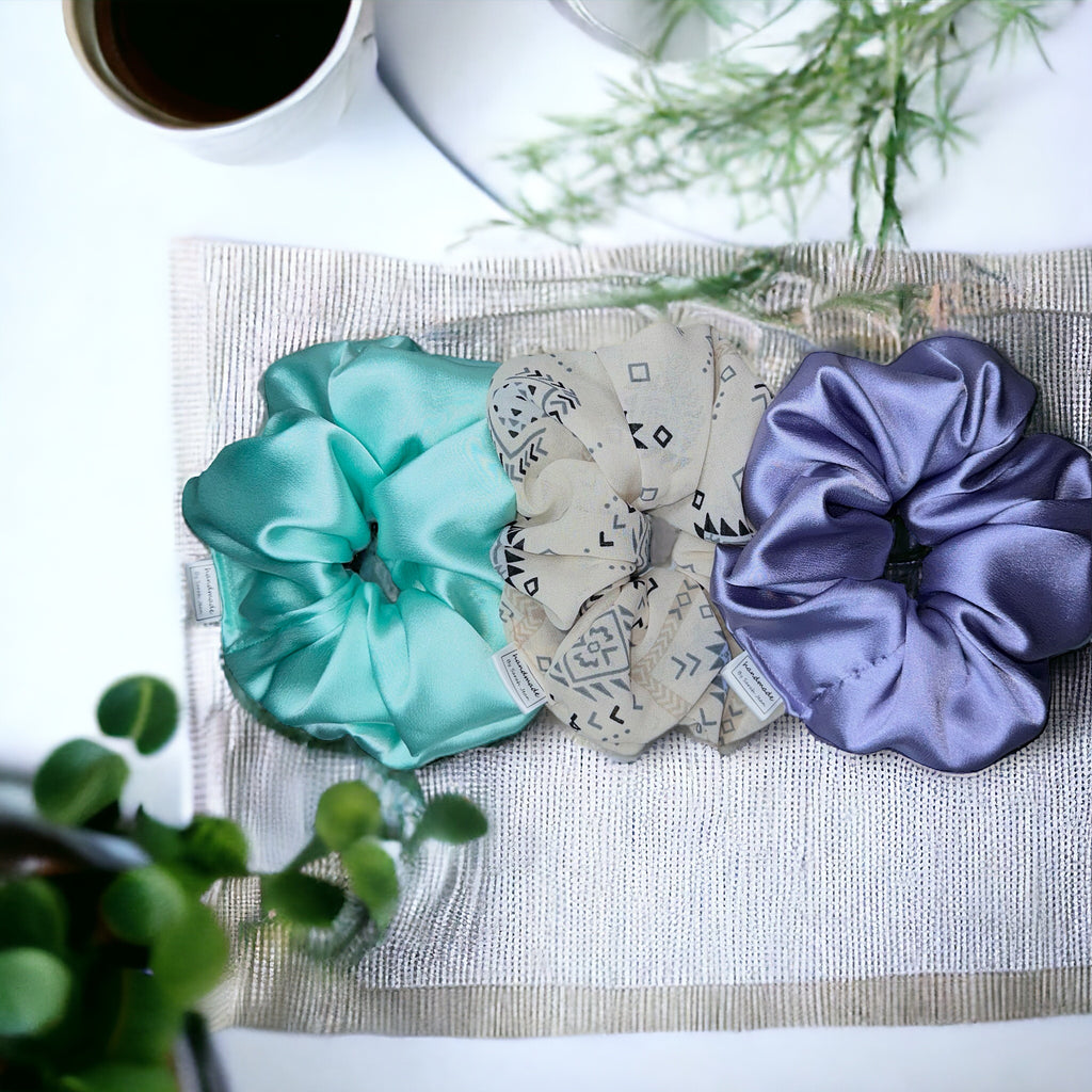The Chelsea Collection - Aqua Blue Satin Hair Scrunchies