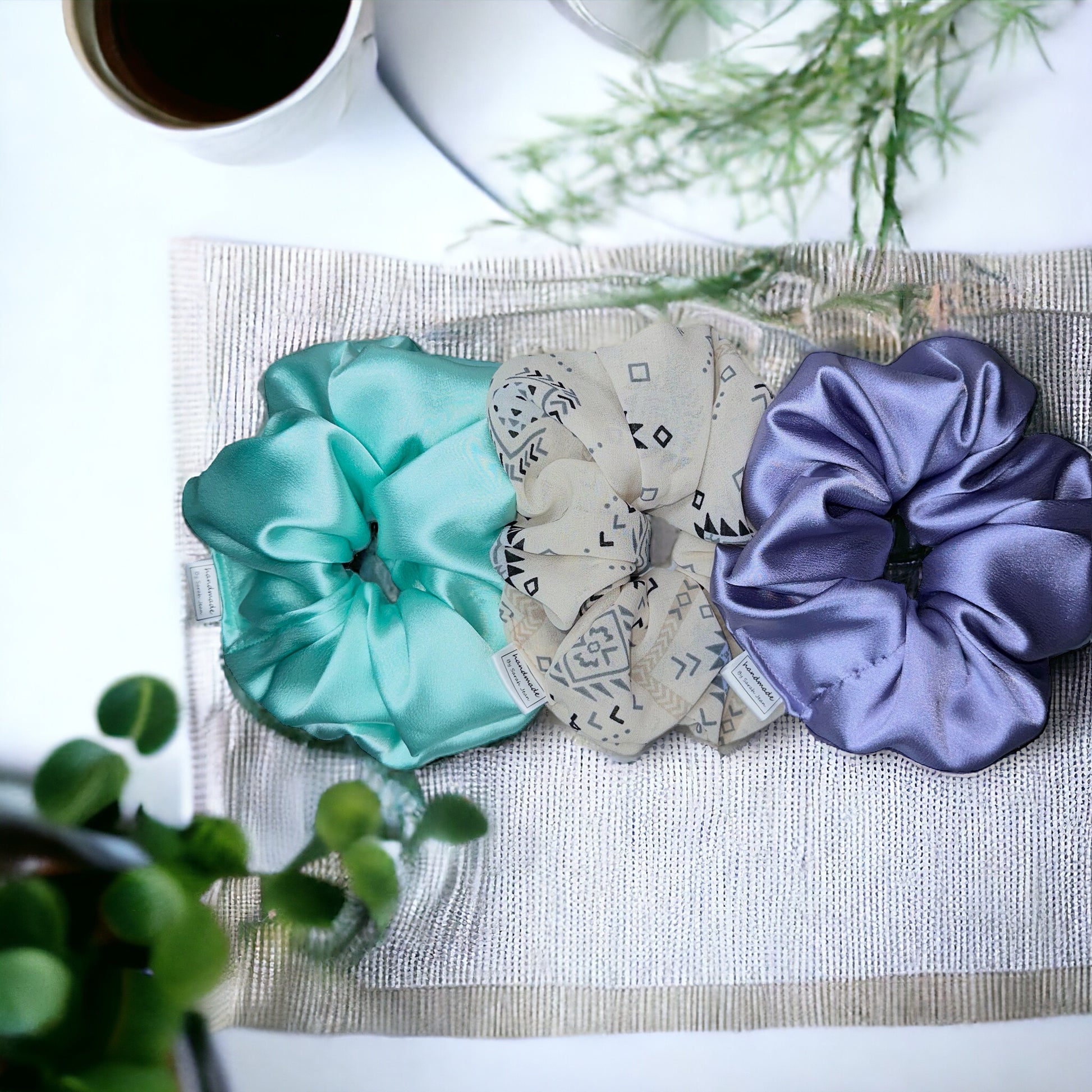 The Chelsea Collection - Aqua Blue Satin Hair Scrunchies