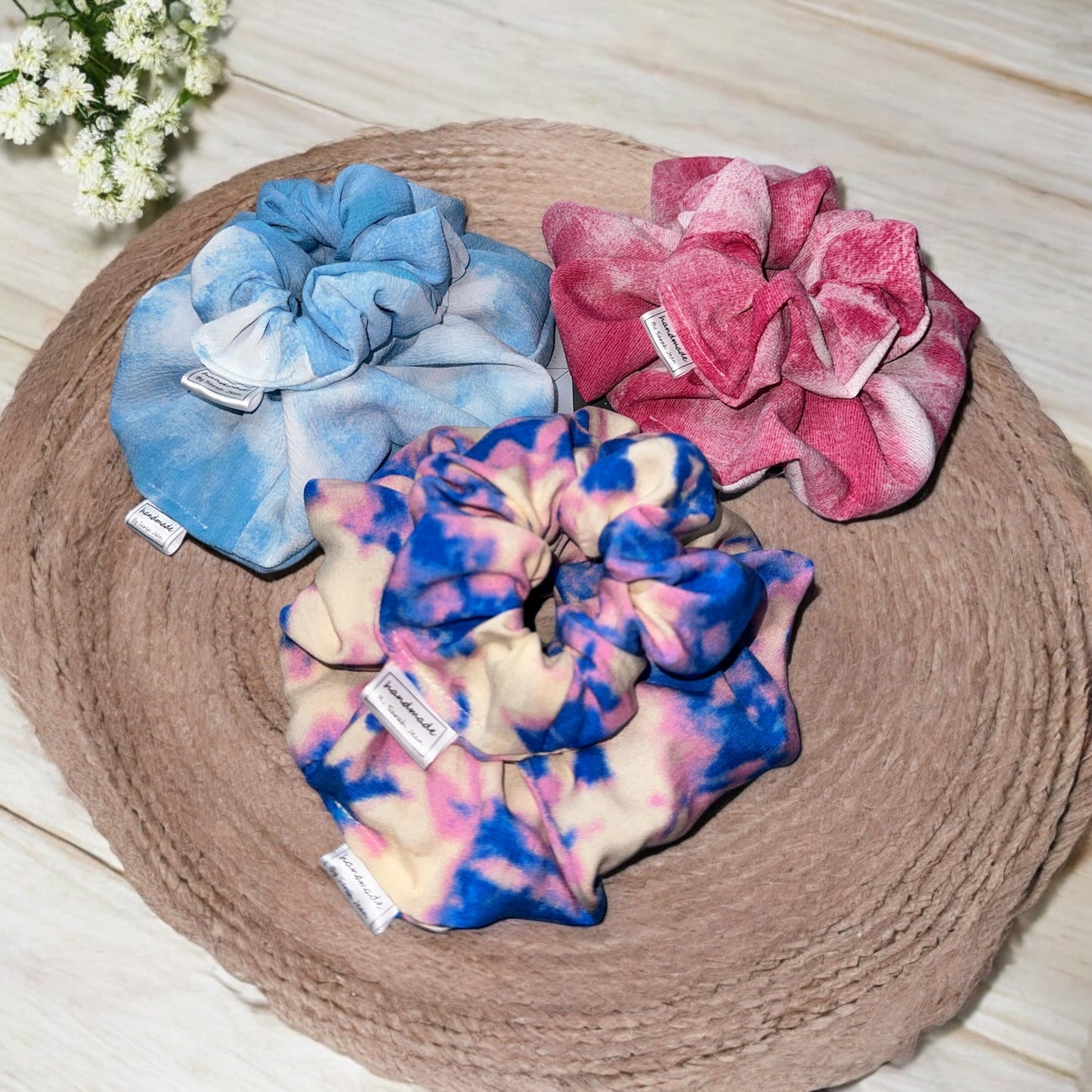 The Miranda Collection - Cotton Candy Blue Tie Dye Hair Scrunchies