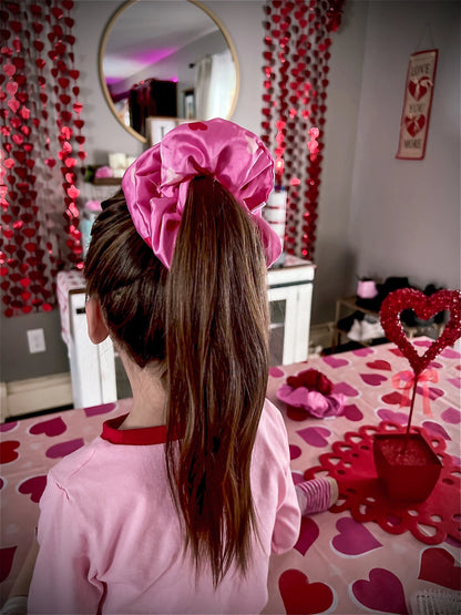 Pink Hearts Satin Hair Scrunchies