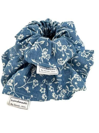 Floral Collection - Blue Printed Denim Pet Bandanas and Hair Scrunchies