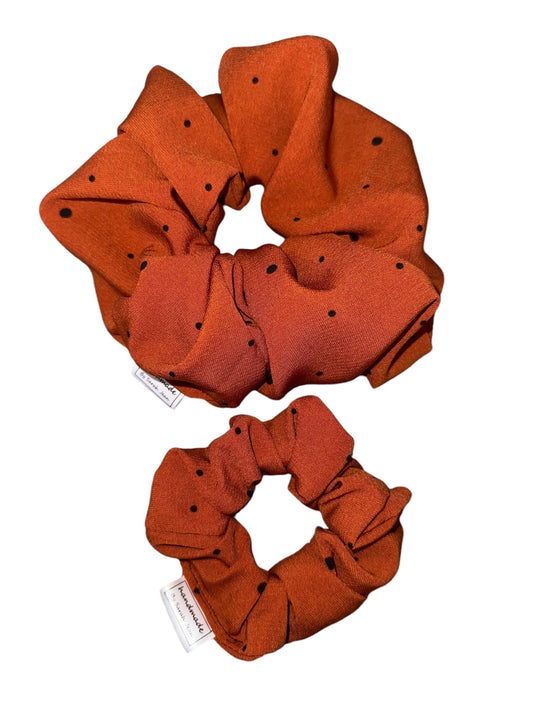 The Robyn Collection - Burnt Orange Polka Dot Hair Scrunchies