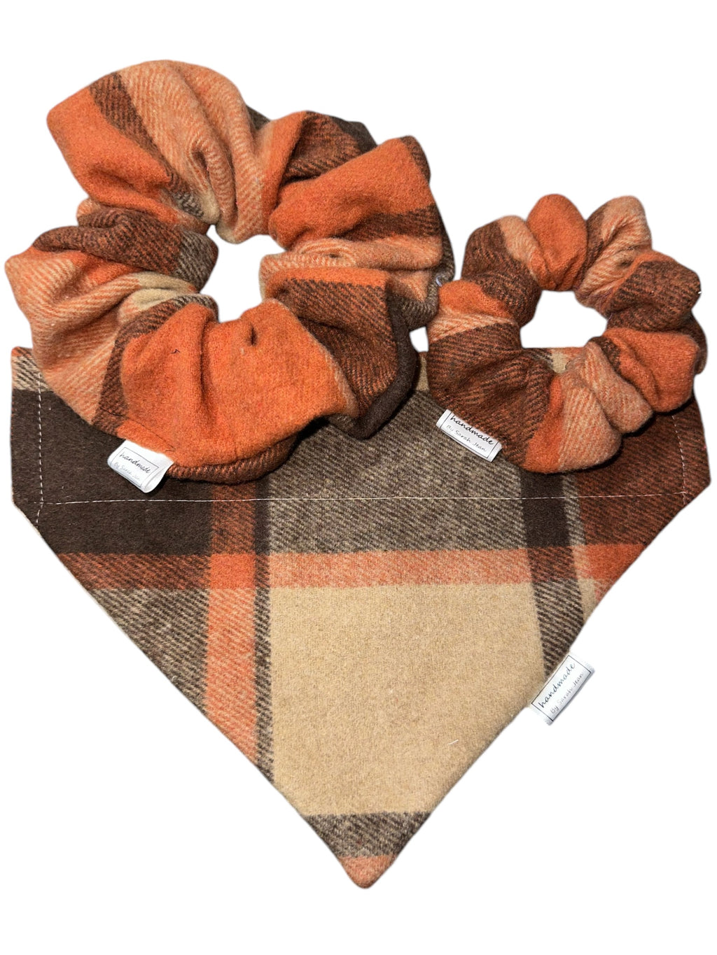Lumberjack Plaid Collection - Orange/Beige/Brown Bandana and Hair Scrunchie