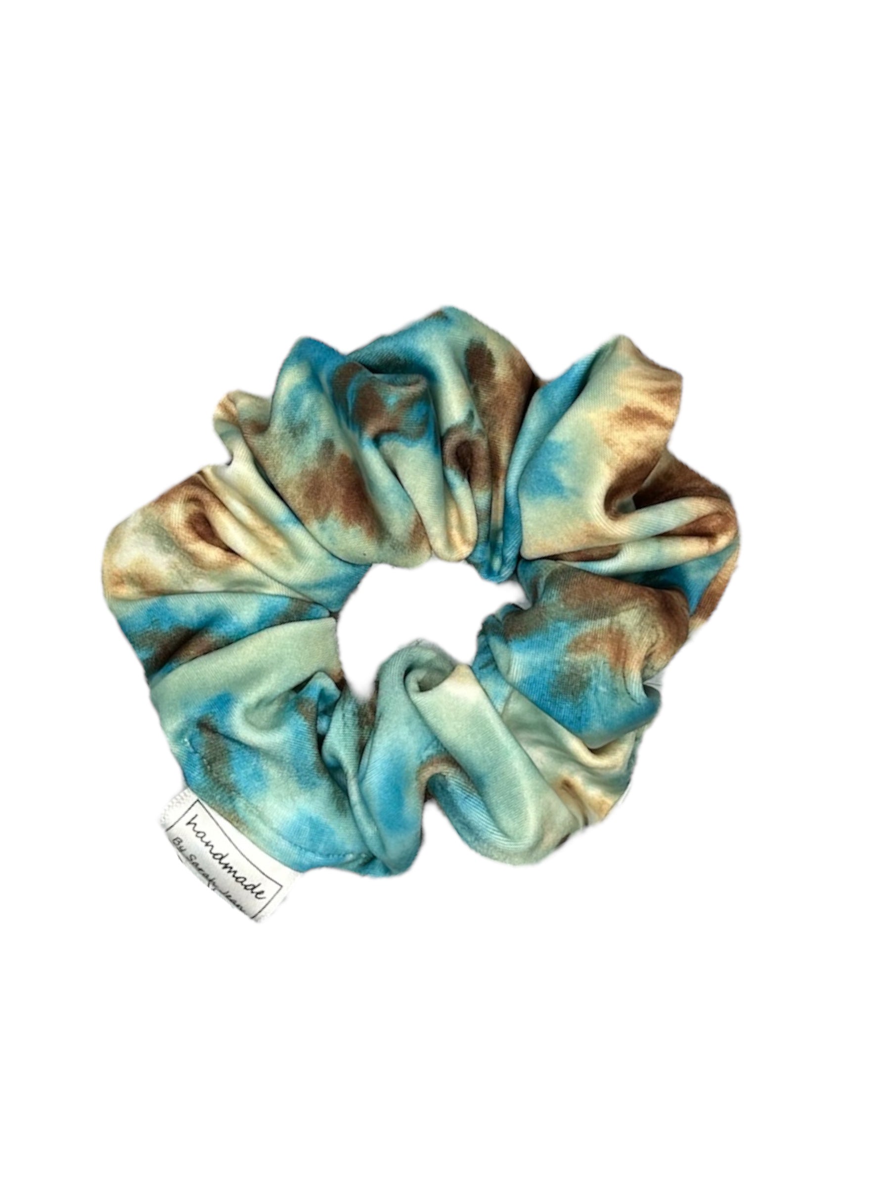 Tie Dye Collection - Teal & Tan Lycra Swim/Sweat Hair Scrunchies