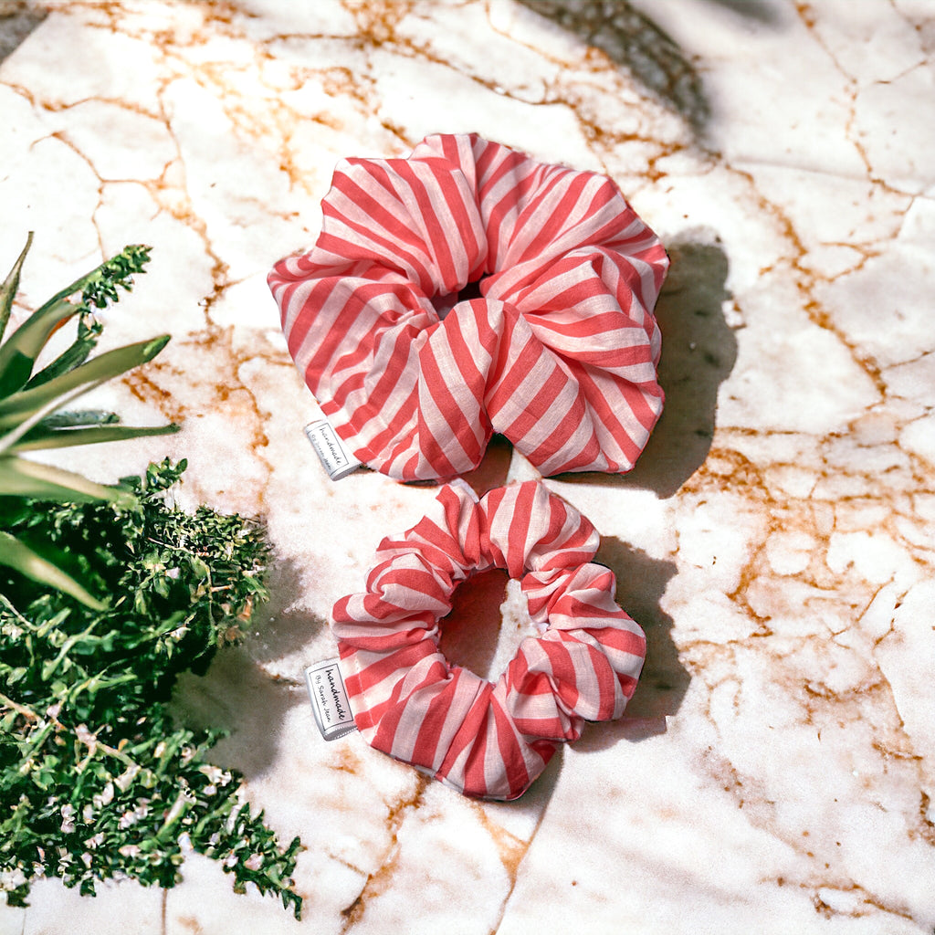 In Bloom Collection - Coral Striped Pet Bandana and Hair Scrunchie