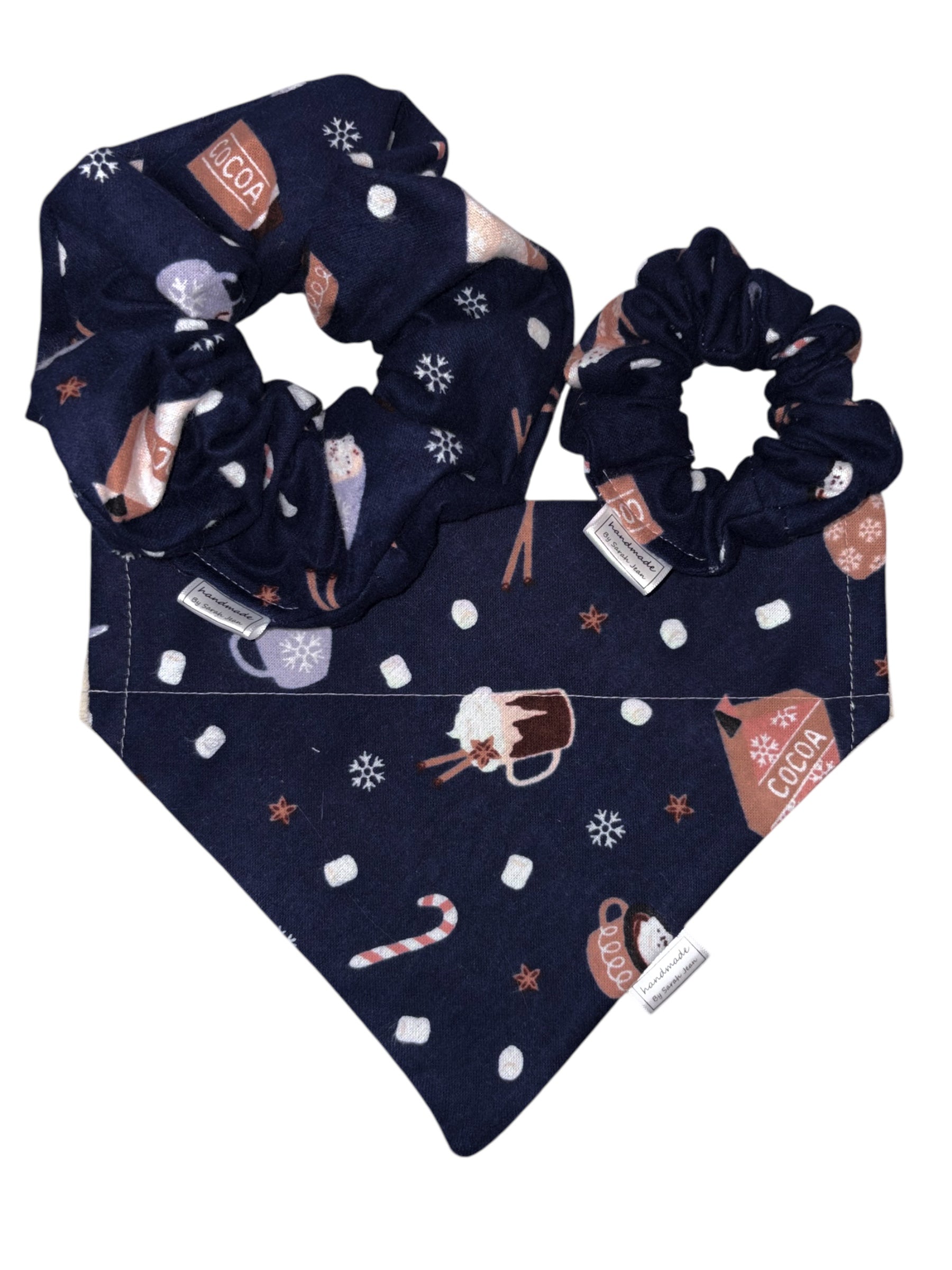 Cozy Winter Collection - Hot Cocoa and Candy Canes Bandana and Hair Scrunchie