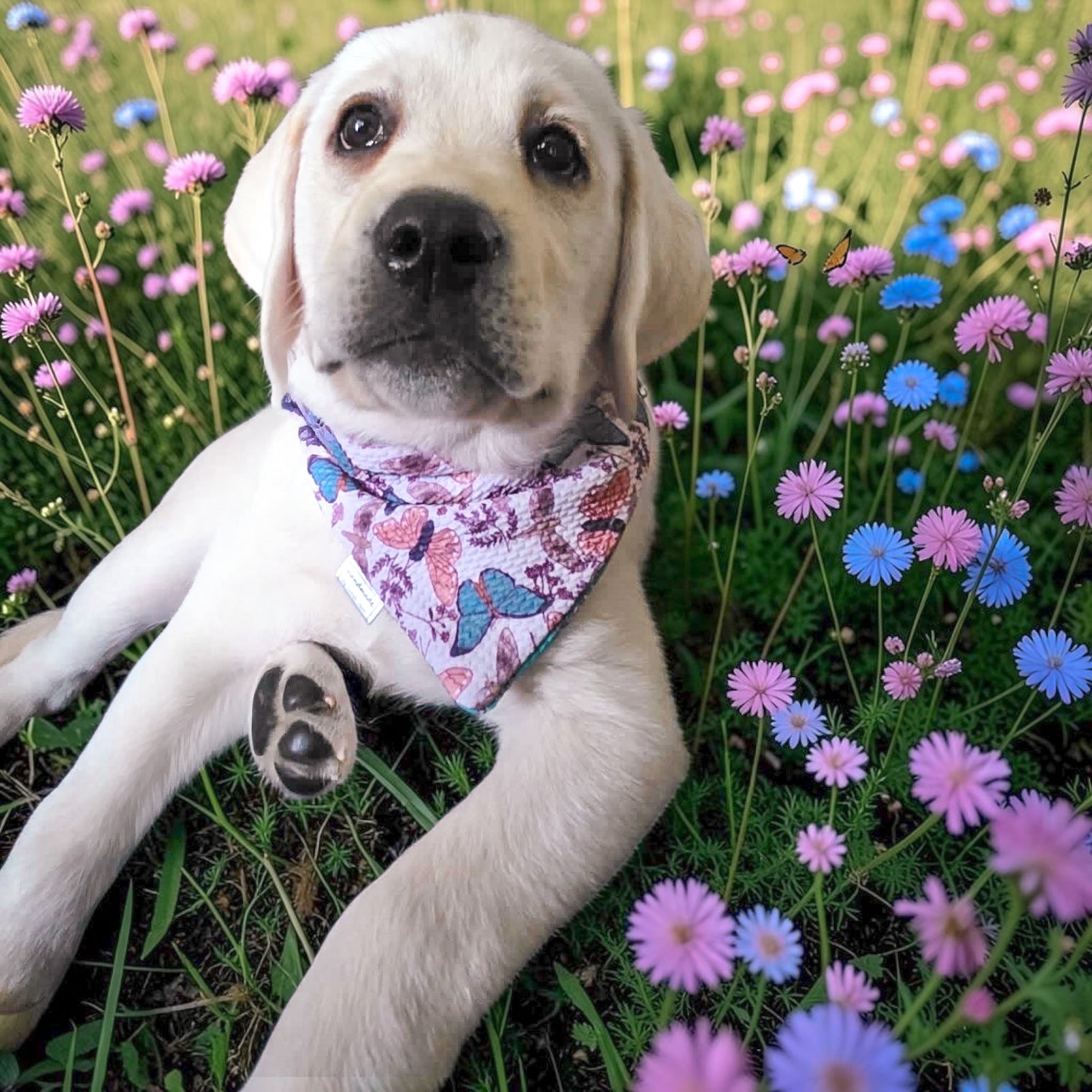 Flutter and Bloom Collection - Teal Daisy + Blush Flutter Reversible Bandana