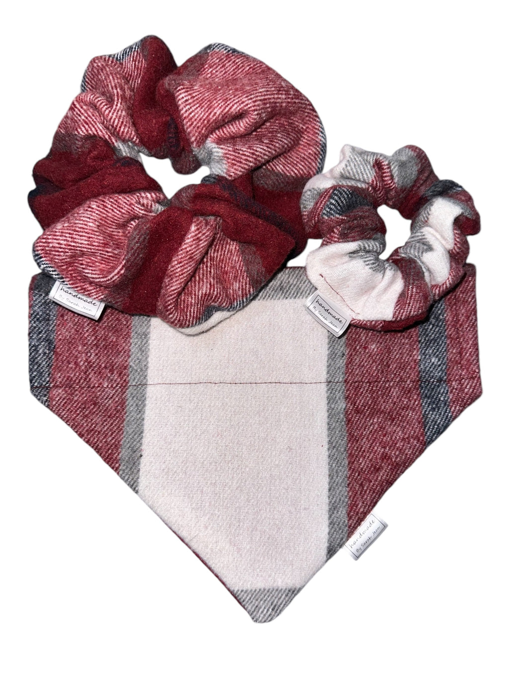 Lumberjack Plaid Collection - Red/White/Grey Bandana and Hair Scrunchie