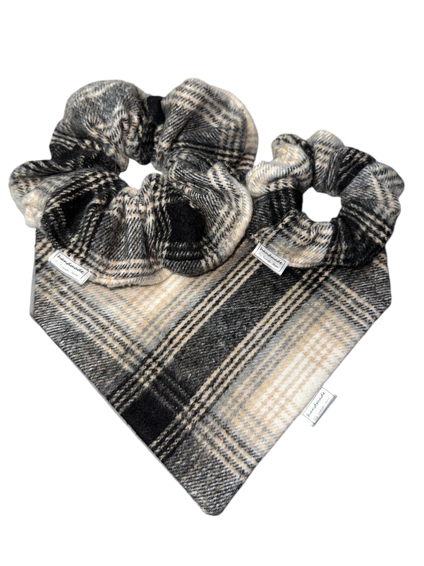 Lumberjack Plaid Collection - Grey/Beige/Black Bandanas and Hair Scrunchies