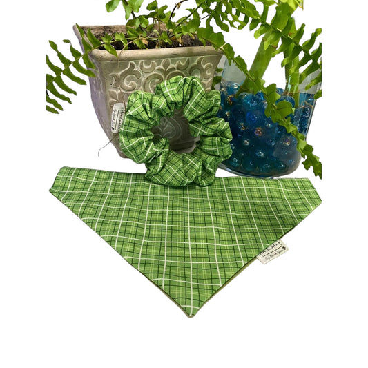 Green Plaid Pet Bandanas and Hair Scrunchies