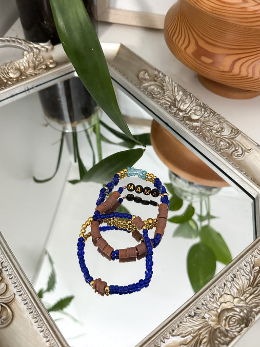 Stackable Beaded Bracelets - Mama (Blue)