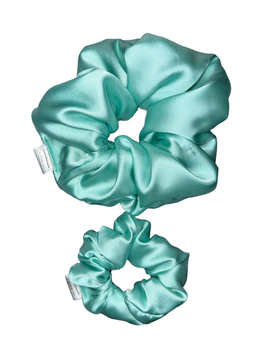 The Chelsea Collection - Aqua Blue Satin Hair Scrunchies