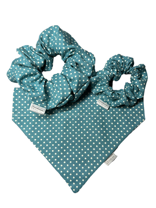 In Bloom Collection - Blue Polkadot Pet Bandanas and Hair Scrunchies