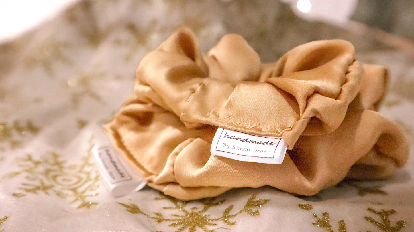 Gold Silky Satin Hair Scrunchies