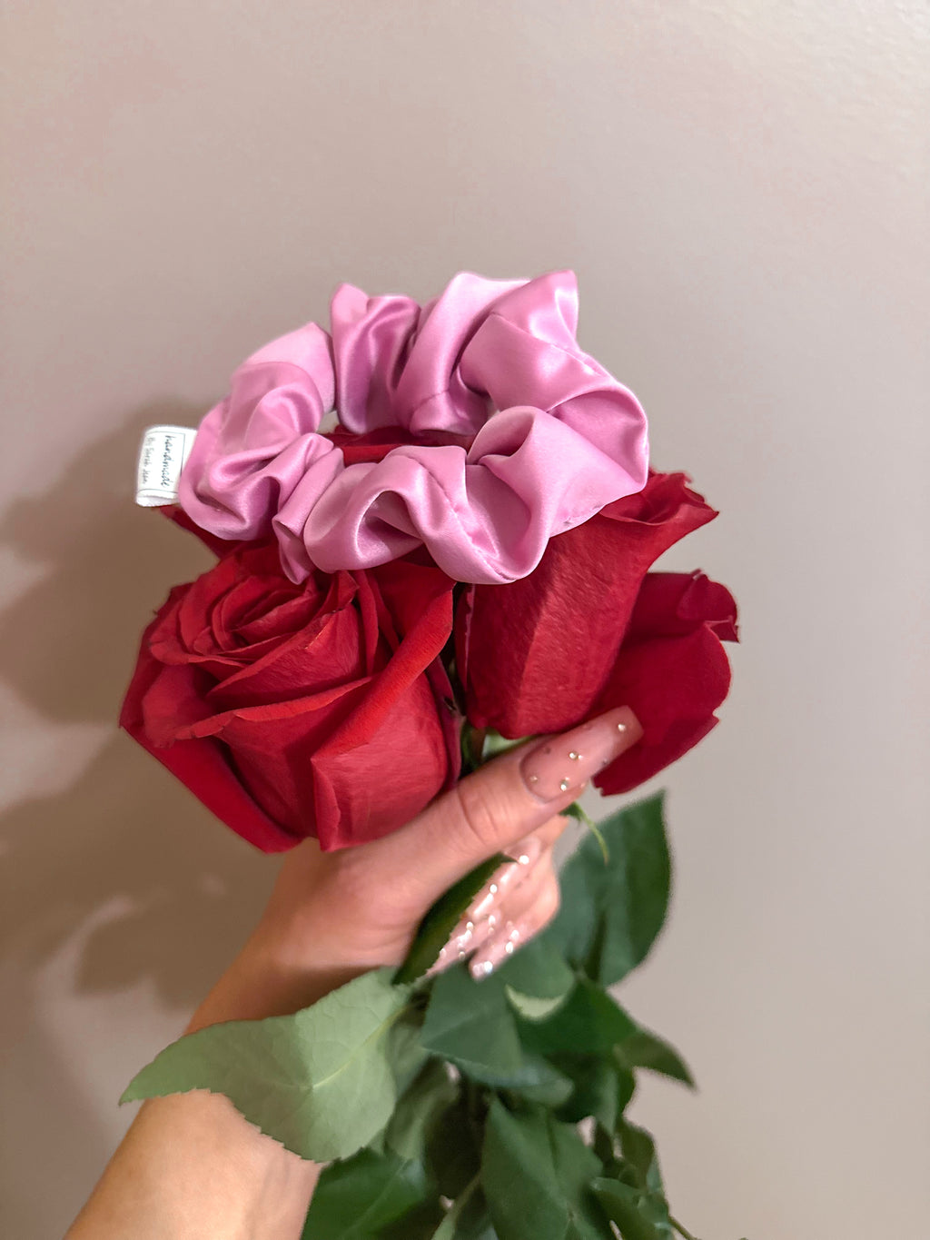 Dusty Rose Pink Stretch Satin Hair Scrunchies