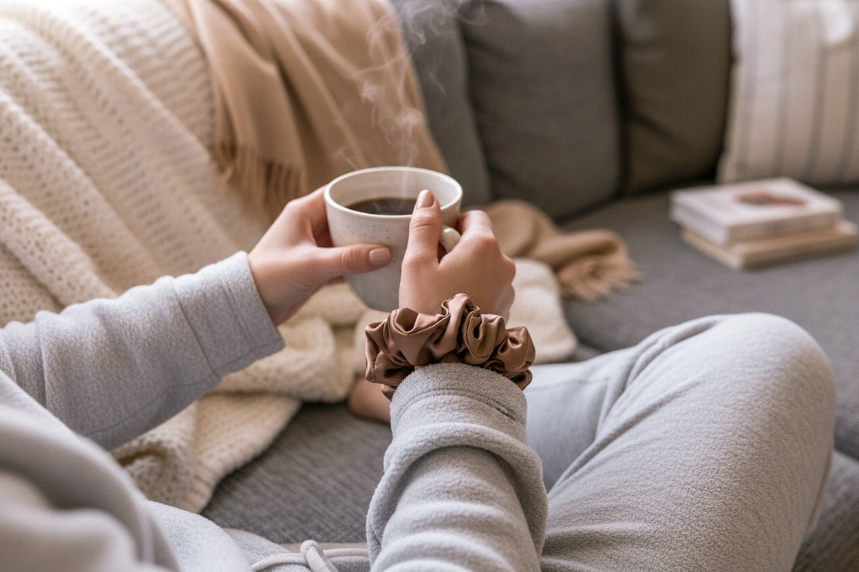 The Dani Collection - Mocha Satin Hair Scrunchies