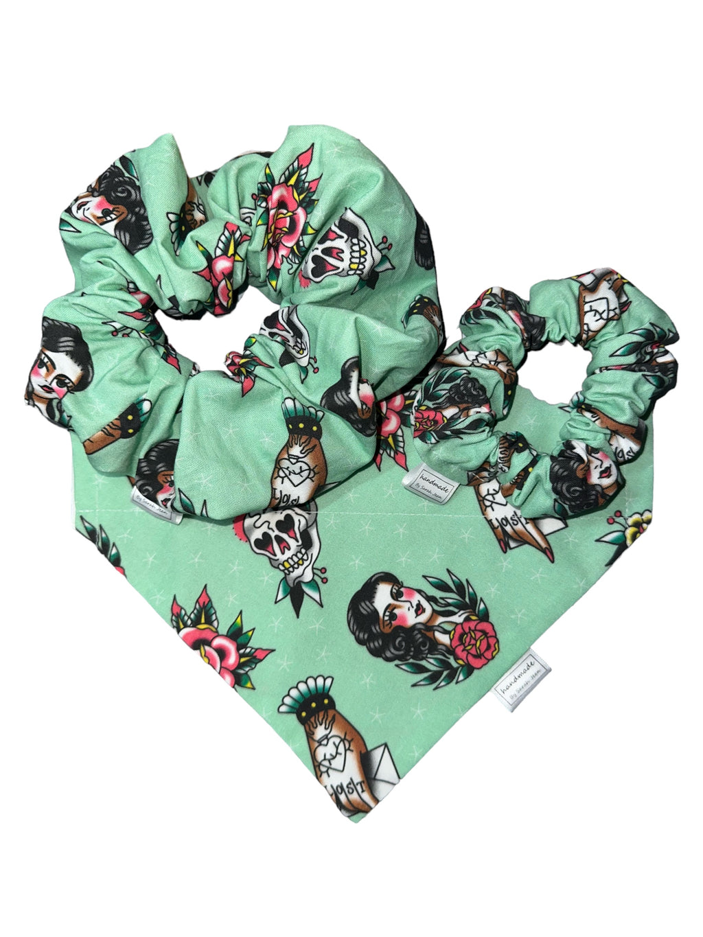Aaron’s Collection - Pinup Girl Tattoos Pet Bandana and Hair Scrunchie