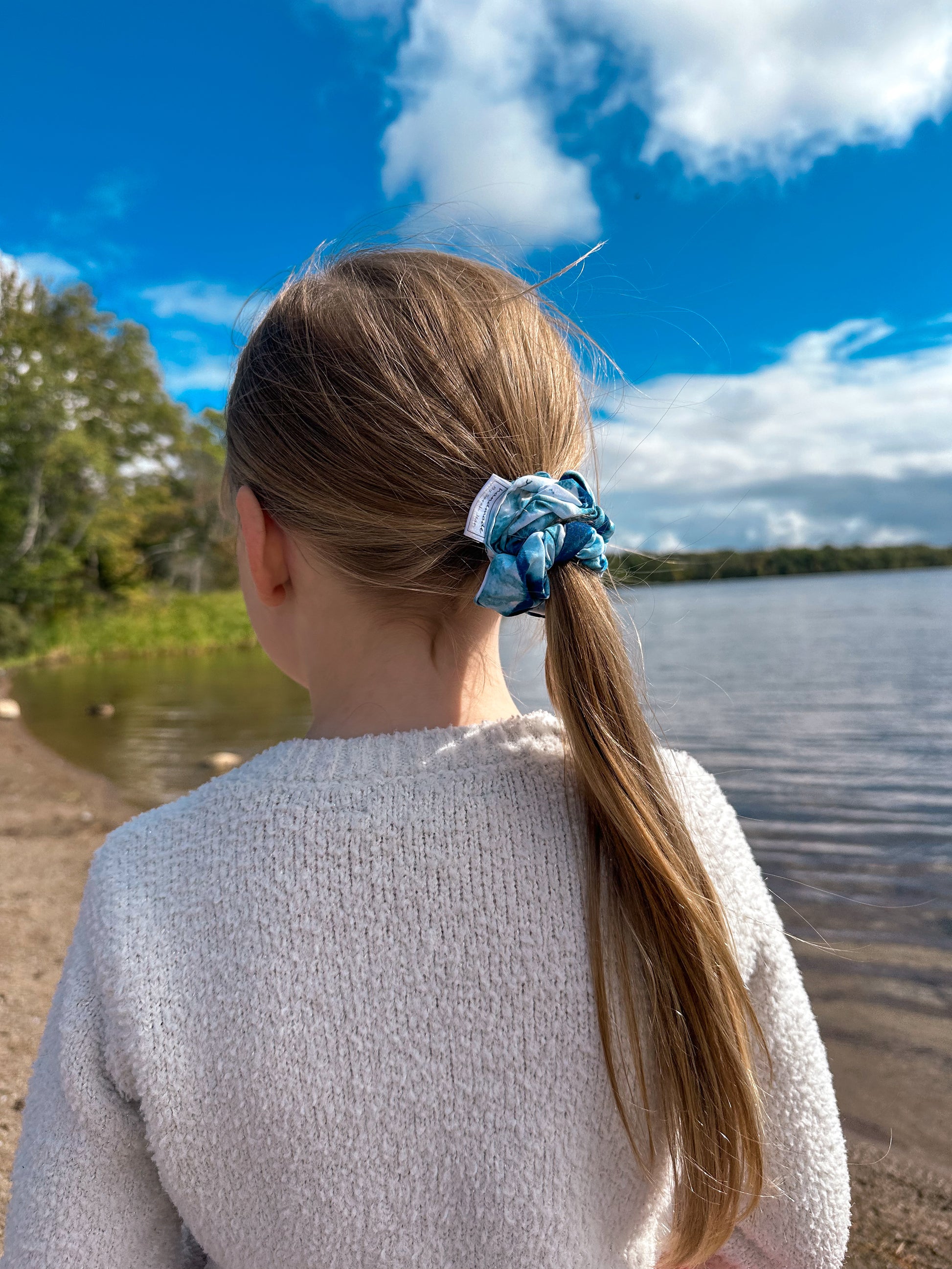 Tie Dye Collection - Navy & White Swim/Sweat Hair Scrunchies