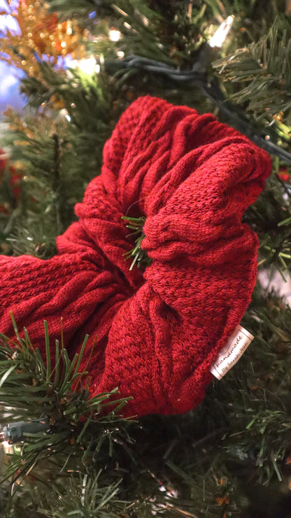 Burgundy Cable Knit Hair Scrunchies